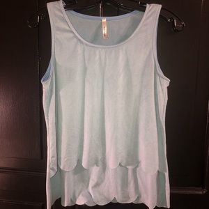 Light blue velvet scalloped top